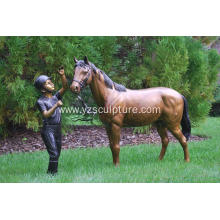 Garden Life Size Bronze Man and Horse Statue